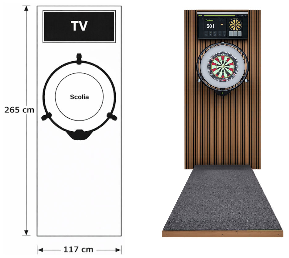 Professionel dartbane — Model 1 med TV over dartskiven